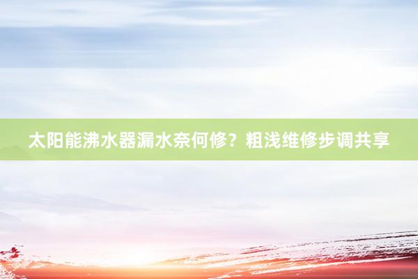 太阳能沸水器漏水奈何修？粗浅维修步调共享